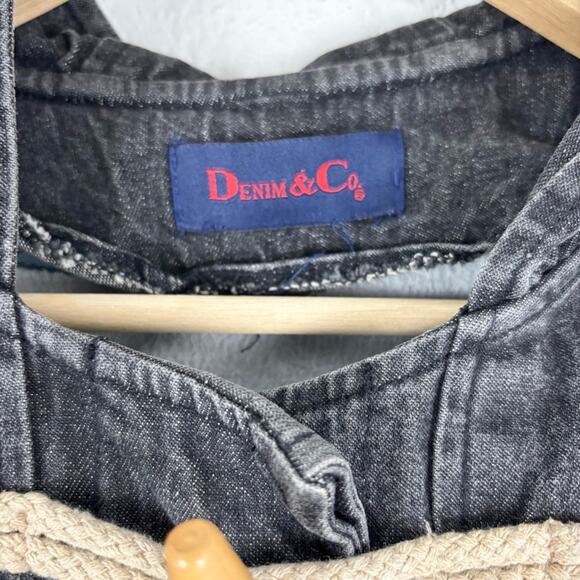 90’s Y2K Denim & Co Toggle Button Fleece Lined Denim Chore Trench Jacket - Picture 5 of 12